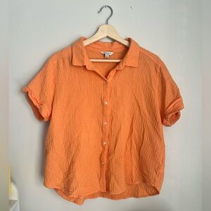 Lucky Brand Orange Gauze Short-Sleeve Button-Down Top